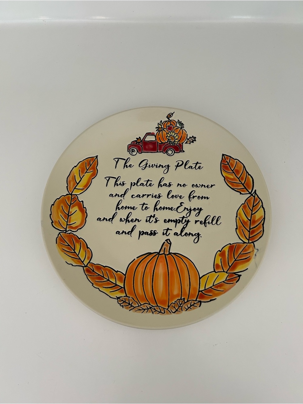 The Giving Plate Ceramic Serving Plate - Pumpkin & Leaves
